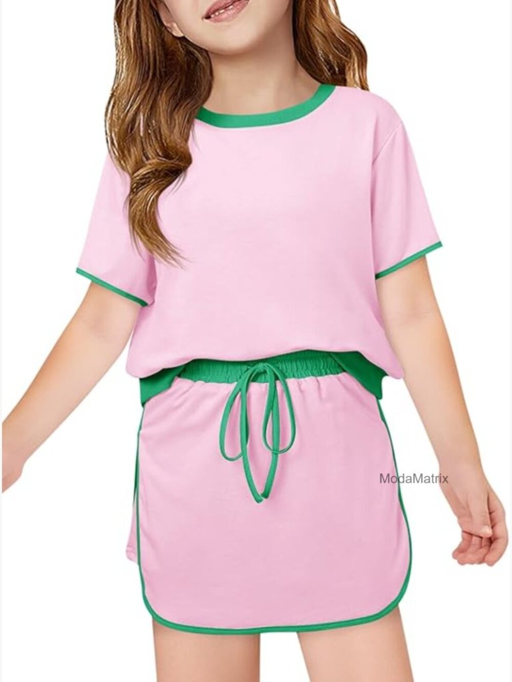 Girls 2 Piece Skirt Set Summer Short Sleeve T-Shirt and Skort with Pockets
